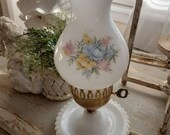 Absolutely Precious Vintage Shabby Cottage Farmhouse Floral Flowers Milk Glass Lamp
