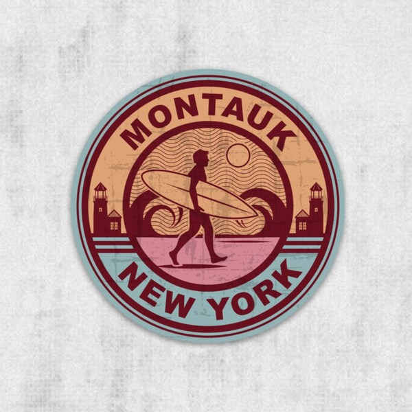 Montauk New York Surf Sticker for Hydroflask - Decal for Car - Boyfriend Gift - Girlfriend Gift - Car Window Sticker - Surfer Gift