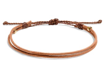 Pulsera o tobillera de cordón de cuero genuino - Ajustable - Pulsera unisex Surfer Boho - Pulsera envolvente minimalista para hombres - Joyería Beach Ocean