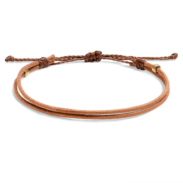 Bracelet ou bracelet de cheville en cuir véritable - Réglable - Bracelet unisexe Surfer Boho - Bracelet minimaliste pour homme - Bijoux Beach Ocean