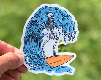 Wave Barrel Skeleton Surf Sticker - Vinyl for Hydroflask or Car or Laptop - Boyfriend Gift - Girlfriend Gift - Window Sticker - Surfer Gift