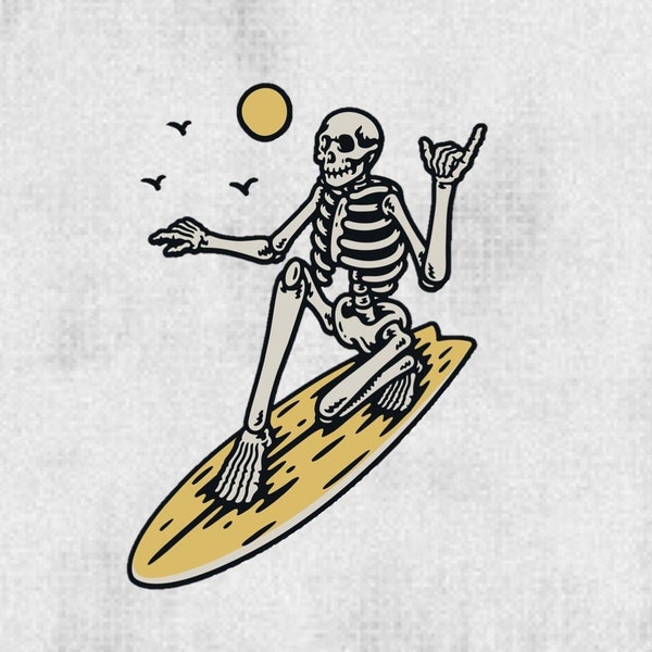 Surf Skeleton Clear Vinyl Sticker Decal Surf Sticker tenendo Shaka per Hydroflask o Car Sticker - Regalo fidanzato - Surfer Gift - Car Decal