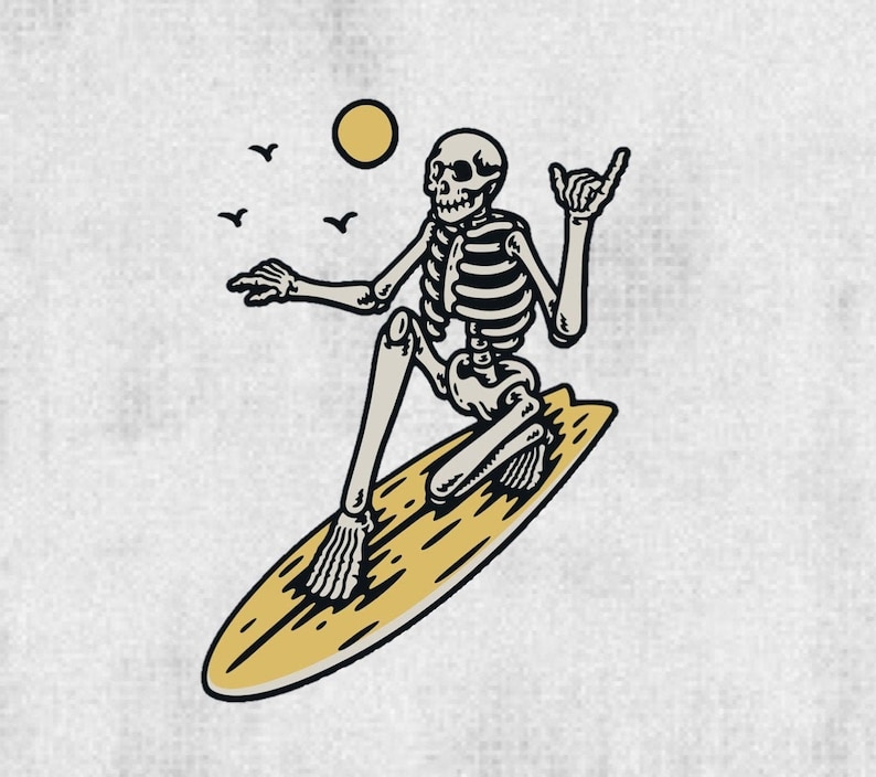 Surf Skeleton Clear Vinyl Sticker Decal Surf Sticker holding Shaka for Hydroflask or Car Sticker Boyfriend Gift Surfer Gift Car Decal Skeleton Shaka