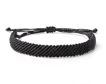 Black Minimalist Handmade Surf Waxed Thread Waterproof Anklet or Bracelet for Women or Men - Friendship Bracelets - Braided Bracelet