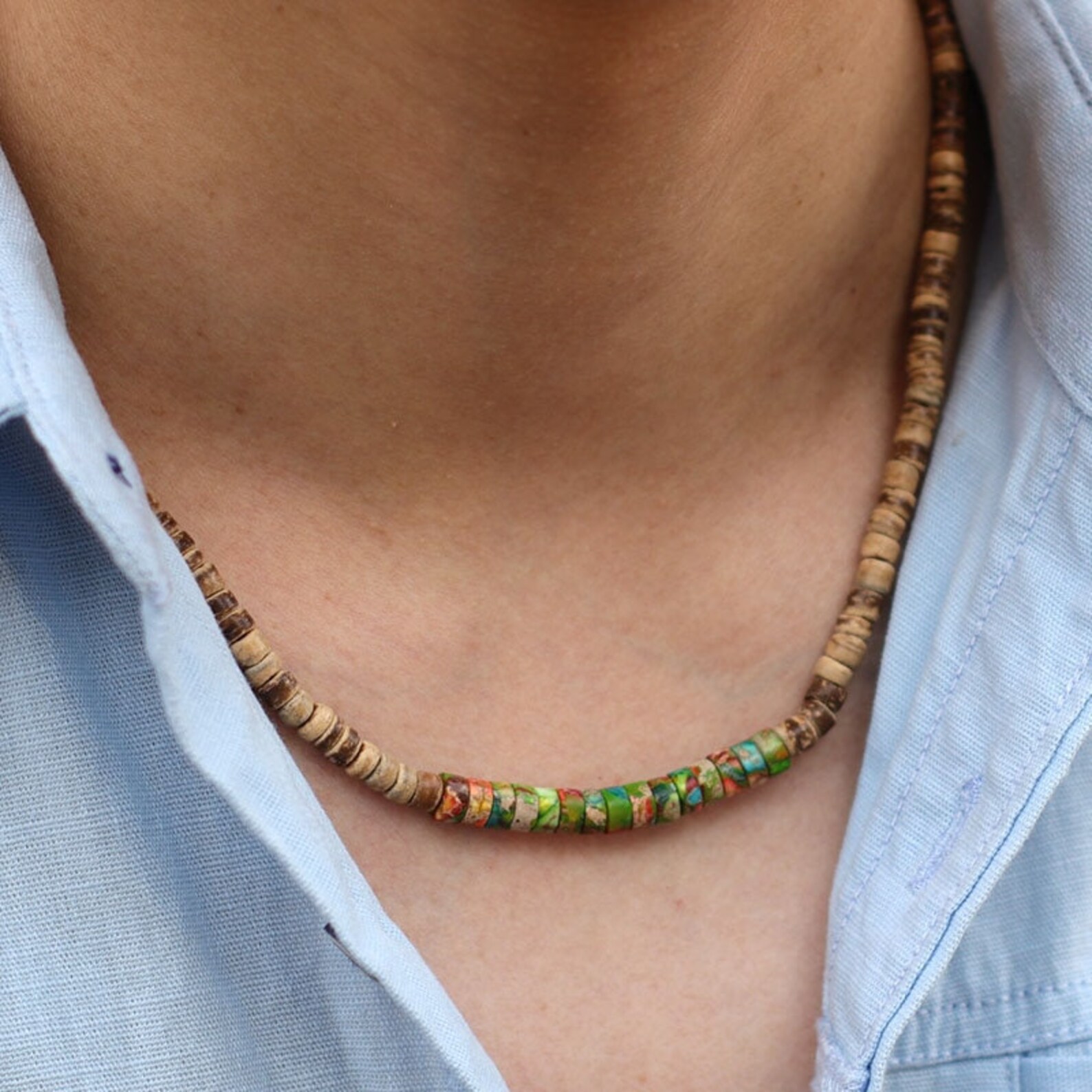 Surfer Wooden Beaded Necklace Beach Boho Jewelry Unisex Etsy