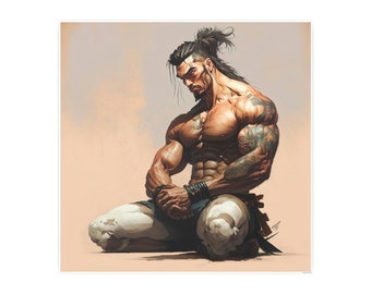 Asian Warrior Kneeling Photo Art Paper Posters