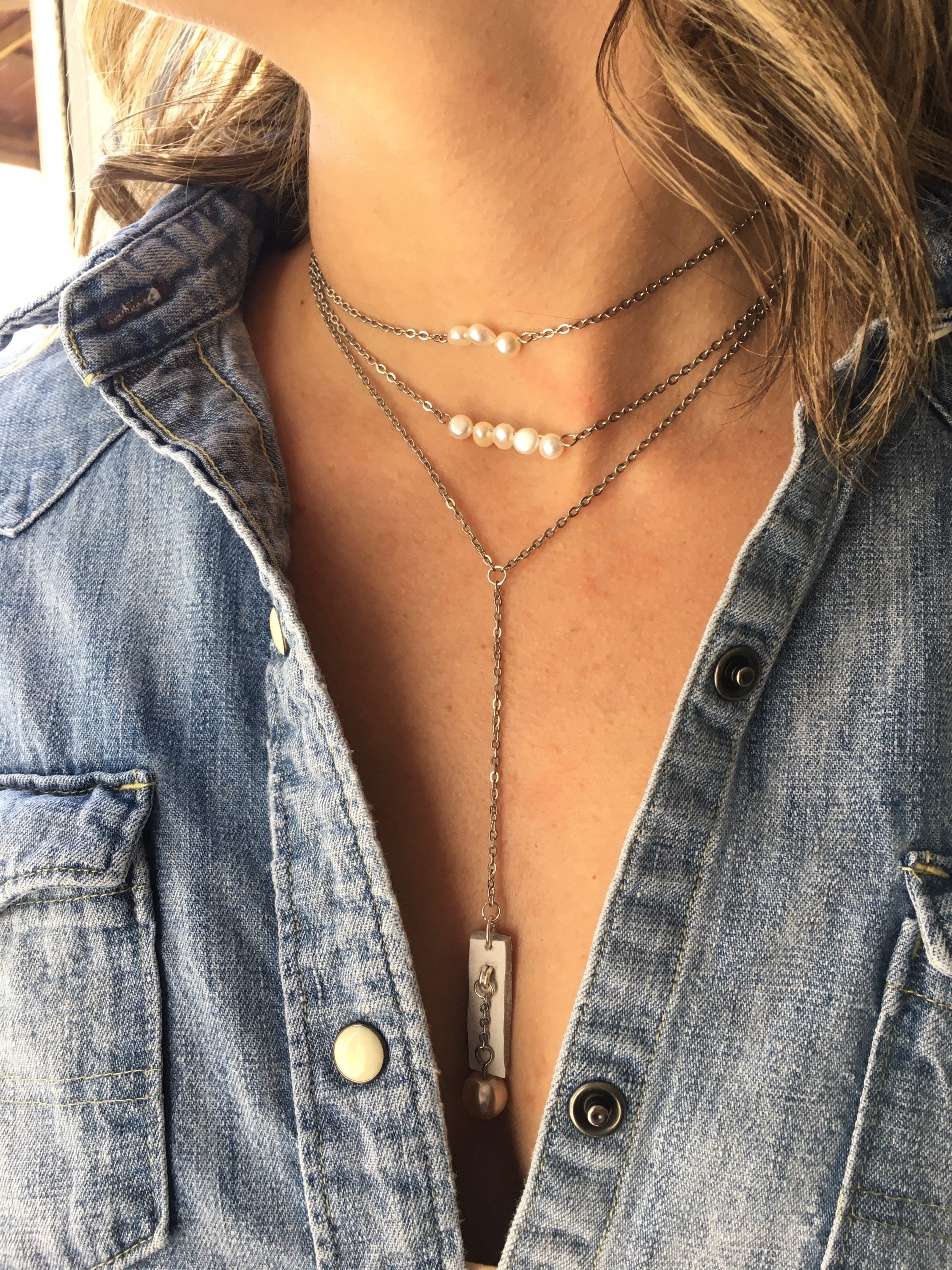 Collier de perles en acier inoxydable. Options 1. collier de Etsy