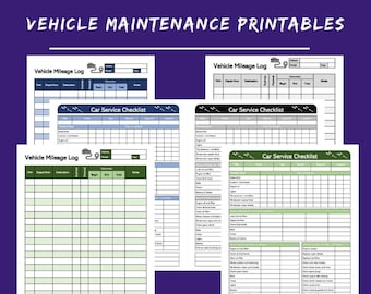 Vehicle Maintenance and Mileage Log Printables | Car Maintenance | Auto Service Tracker | Digital Download