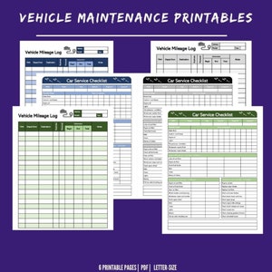 Vehicle Maintenance and Mileage Log Printables Car Maintenance Auto Service Tracker Digital Download image 1