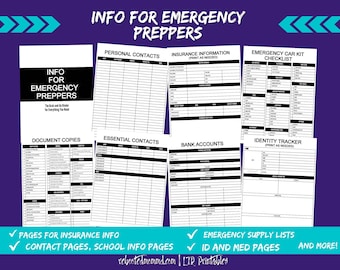 Survival Information Worksheets| Survival \ Emergency Checklists | Prepper| Disaster Preparation | Instant Download| PDF