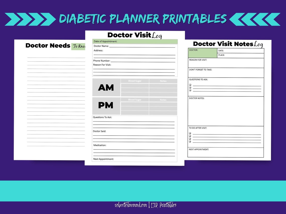 Diabetic Planner Printables Diabetes Medical Planner Diet Etsy