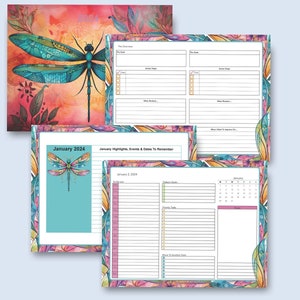 2024 Dragonfly Goal Tracker Printable Planner Monthly Calendar Vision Board Goal Tracker To-Do Lists Instant Download LTRPrintables image 4