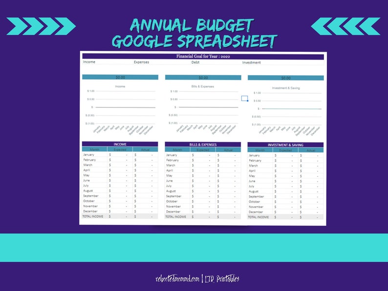 The Annual Budget Spreadsheet Money Printables Money Management Financial Organization Pages Immediate Download Google Spreadsheets image 4