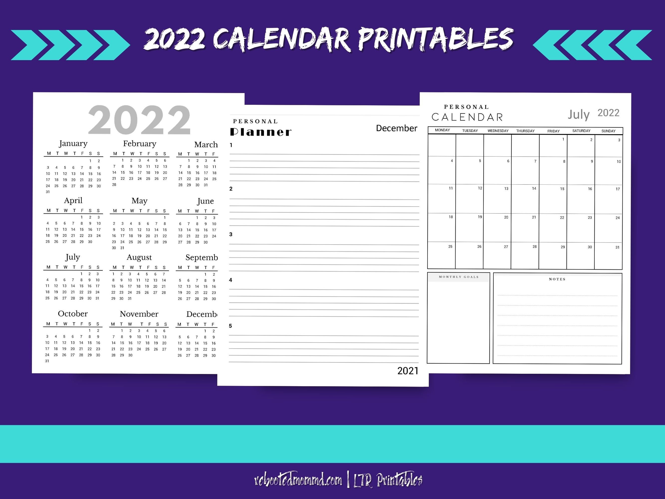 2022 calendar printable pages monthly calendar 2022 etsy