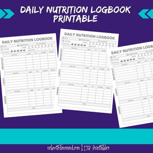 Daily Nutrition Tracker Printables | Nutrition Tracker| Nutrition Logbook | Daily Nutrition Logbook | Nutrition Diary | Instant Download