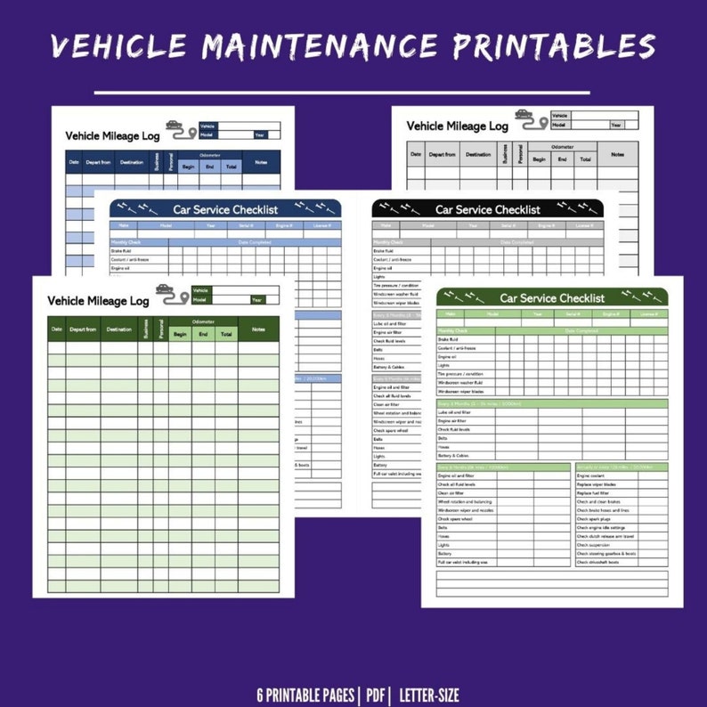 Vehicle Maintenance and Mileage Log Printables | Car Maintenance | Auto ...