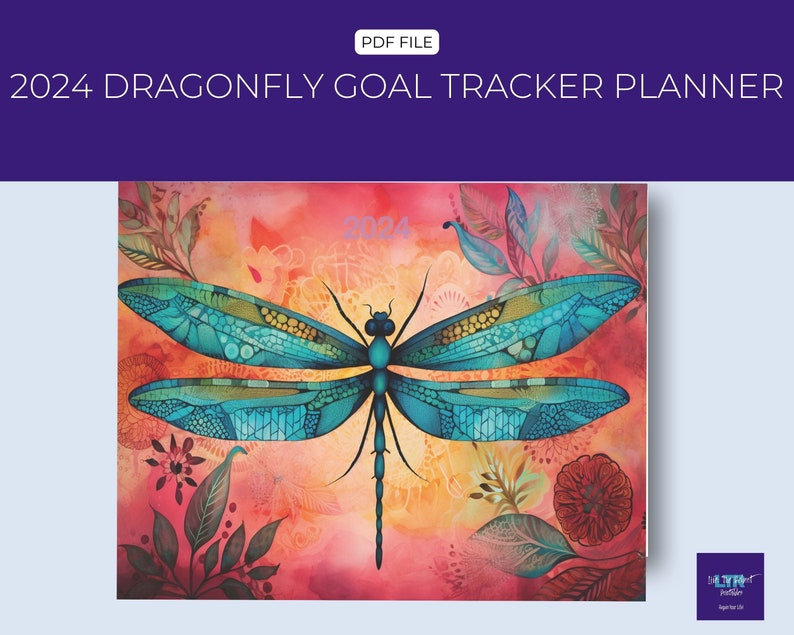 2024 Dragonfly Goal Tracker Printable Planner Monthly Calendar Vision Board Goal Tracker To-Do Lists Instant Download LTRPrintables image 1