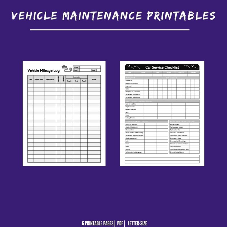 Vehicle Maintenance and Mileage Log Printables Car Maintenance Auto Service Tracker Digital Download image 4