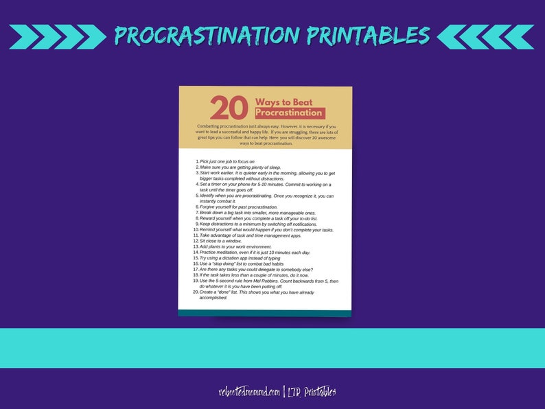 Procrastination Worksheet Printables Productivity Tips and Tools Beating Procrastination Worksheet Immediate Download Digital image 8