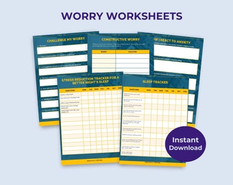 Worry Worksheets | Manage Anxiety, Identify Worries | Immediate Download | Digital