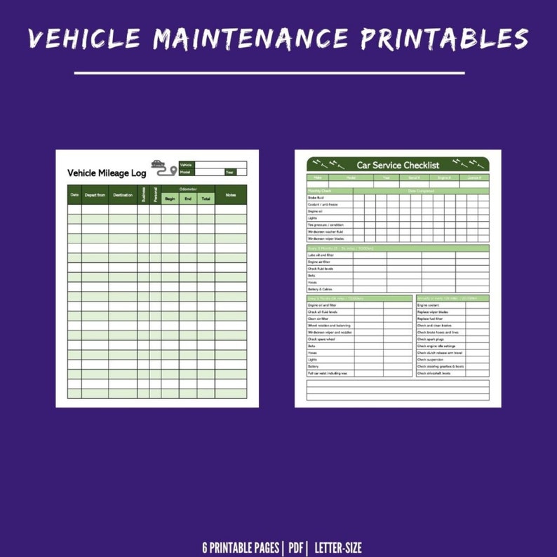 Vehicle Maintenance and Mileage Log Printables Car Maintenance Auto Service Tracker Digital Download image 3