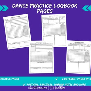 Dance Practice Logbook Printables | Dance Journal | Dance Planner | Dance Practice Tracker | Dance Diary | Dance Practice | Instant Download