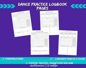 Imprimables de journal de pratique de danse | Journal de danse | Planificateur de danse | Suivi des pratiques de danse | Journal de danse | Pratique de la danse | Téléchargement instantané