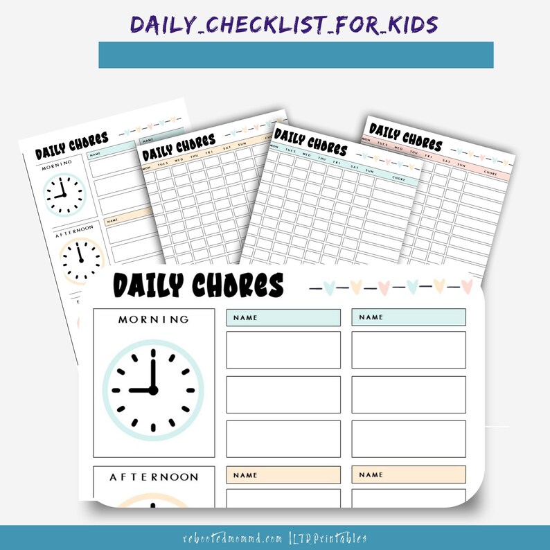 Daily Checklists for Kids Printables Chore Worksheets Kids' Chores Kids' Organization and Responsibility Immediate Download image 6