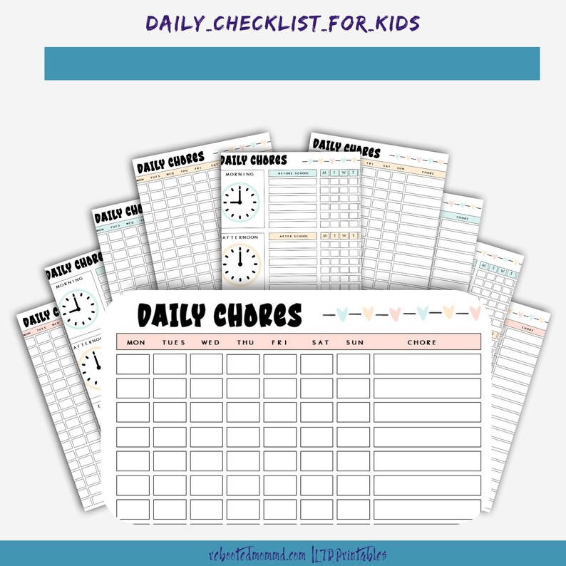 Daily Checklists for Kids Printables Chore Worksheets Kids' Chores Kids' Organization and Responsibility Immediate Download image 1