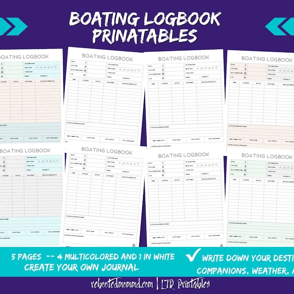 Boating Logbook Printables | Boating Journal | Boating Diary | Boating Notebook | Yacht Logbook | Sailing Notebook | Instant Download