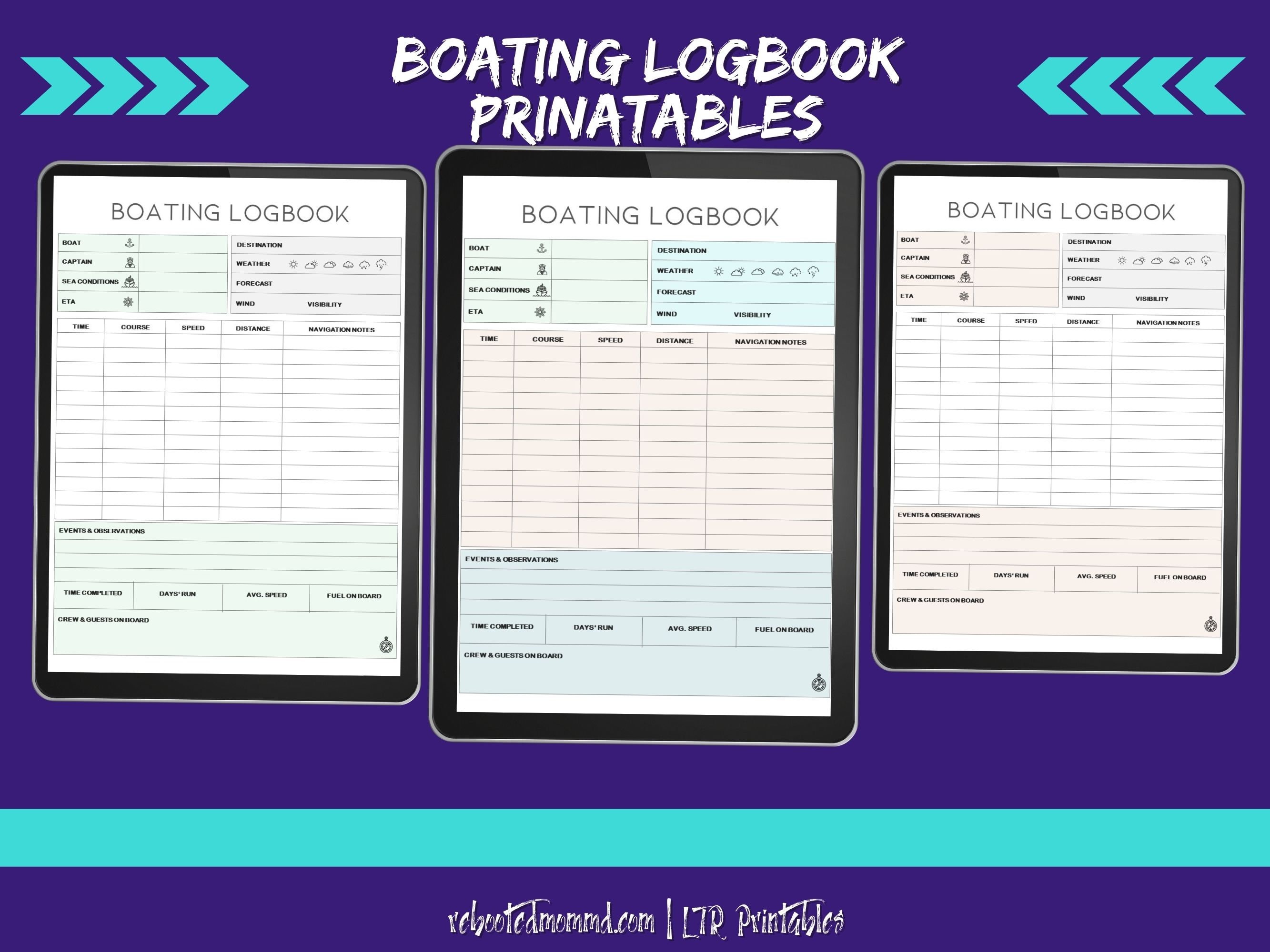 Boating Logbook Printables | Boating Journal | Boating Diary | Boating Notebook | Yacht Logbook ...