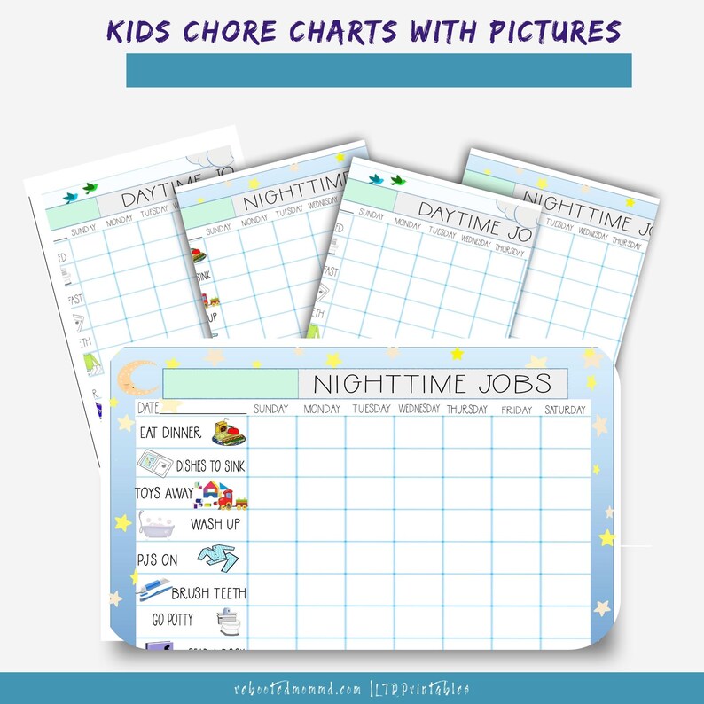 Kids' Chore Charts With Pictures Daily Activity Sheets Organization for ...