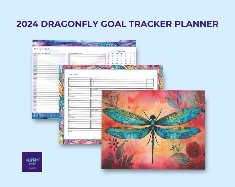 2024 Dragonfly Goal Tracker Printable Planner Monthly Calendar Vision Board Goal Tracker To-Do Lists Instant Download LTRPrintables image 7