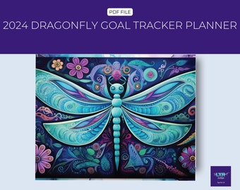 Agenda numérique de suivi de buts 2024 Dragonfly | Calendrier mensuel | Pages liées | Tableau Vision | Suivi de buts| Téléchargement instantané| LTRImprimables