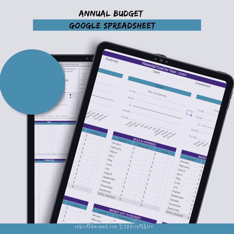 The Annual Budget Spreadsheet Money Printables Money Management Financial Organization Pages Immediate Download Google Spreadsheets image 7