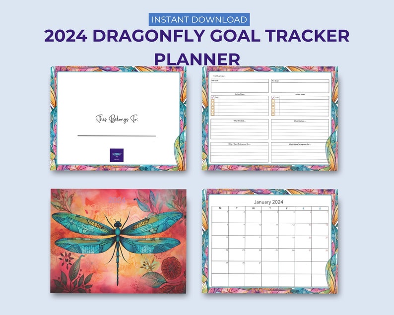 2024 Dragonfly Goal Tracker Printable Planner Monthly Calendar Vision Board Goal Tracker To-Do Lists Instant Download LTRPrintables image 6