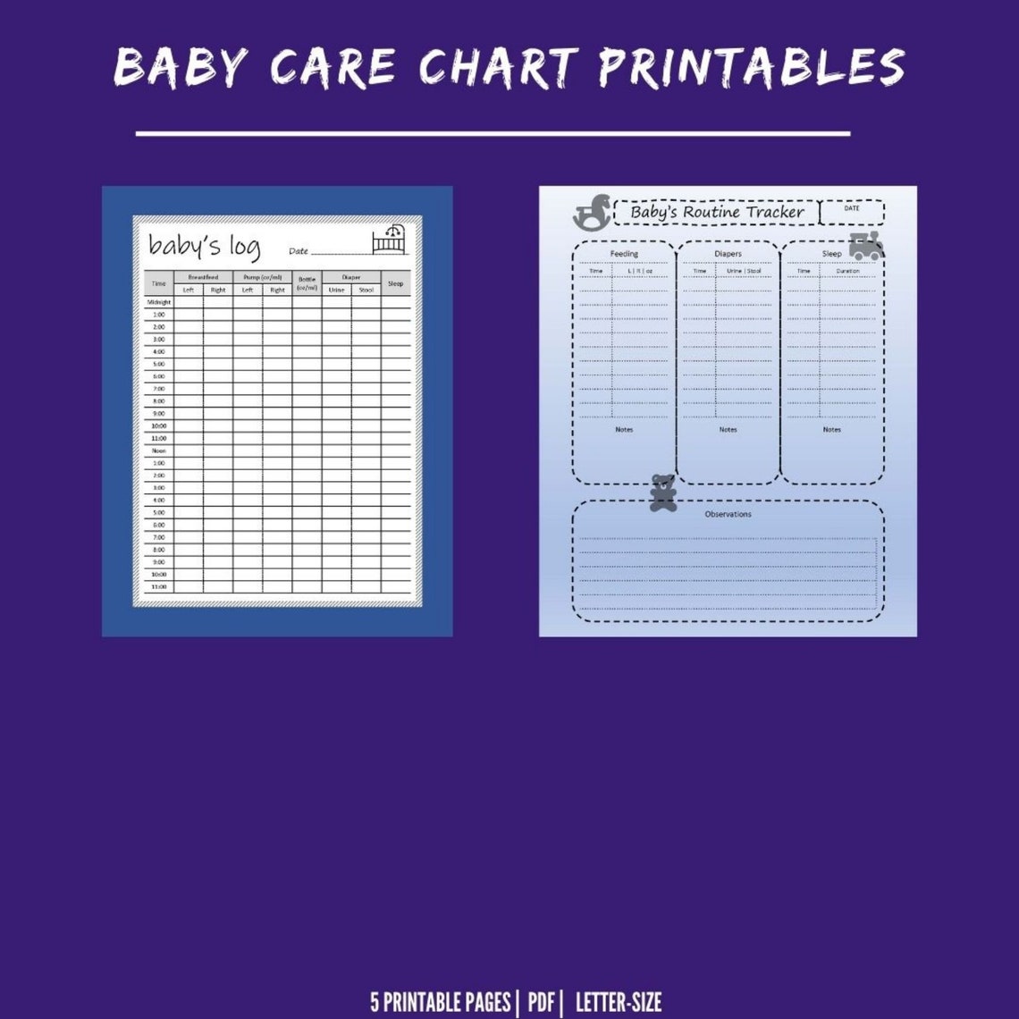 Baby Care Chart Printable Breastfeeding Log Feeding Log Etsy