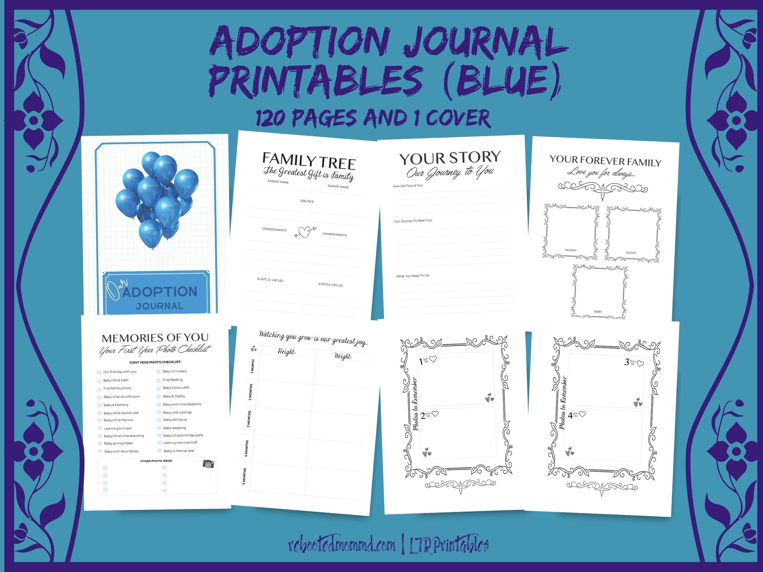 Adoption Notepadss Adoption Memory Book Printables: Blue Journal Pages (instant Download ...