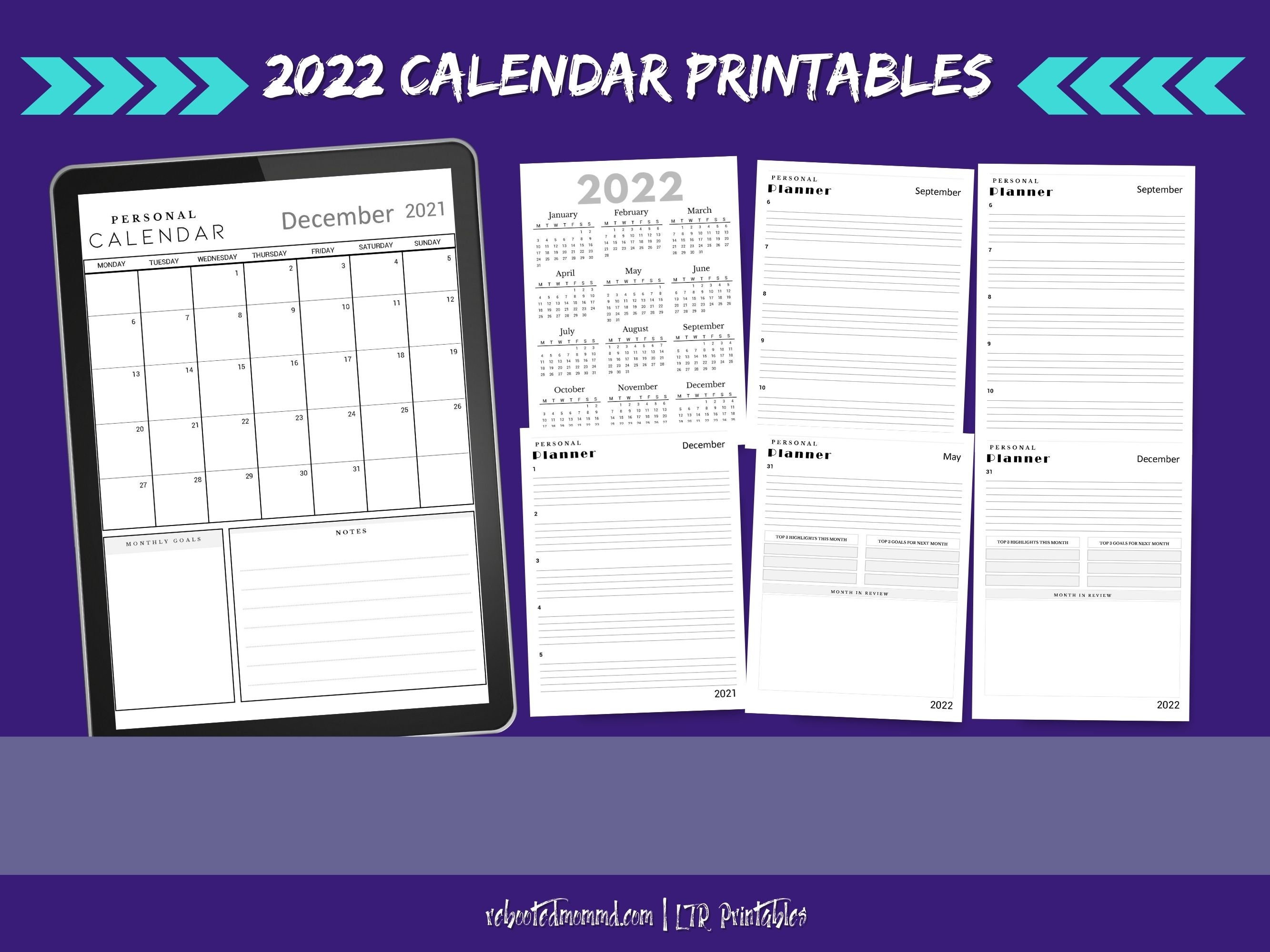 2022 calendar printable pages monthly calendar 2022 etsy