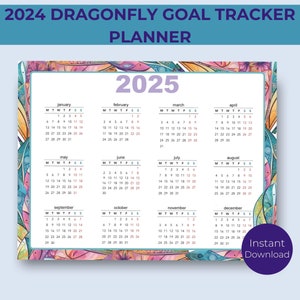 2024 Dragonfly Goal Tracker Printable Planner Monthly Calendar Vision Board Goal Tracker To-Do Lists Instant Download LTRPrintables image 2