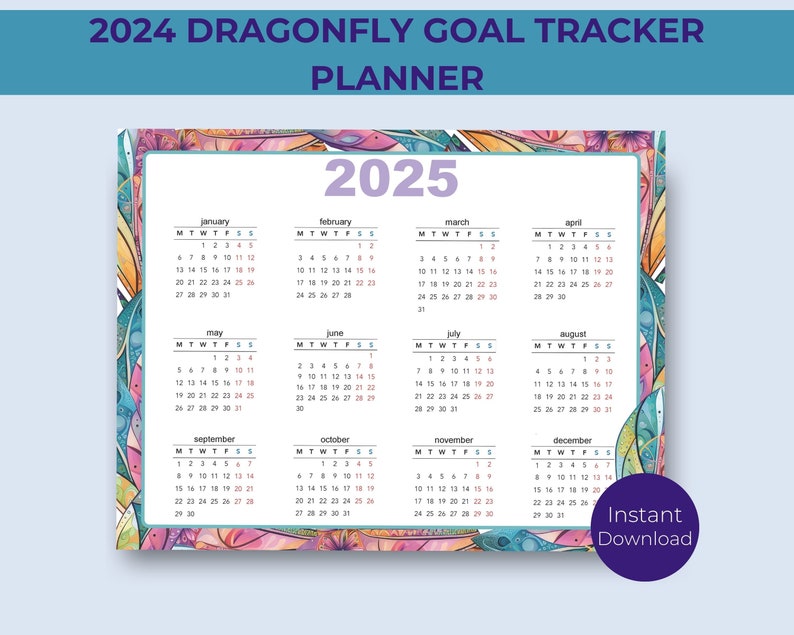 2024 Dragonfly Goal Tracker Printable Planner Monthly Calendar Vision Board Goal Tracker To-Do Lists Instant Download LTRPrintables image 2
