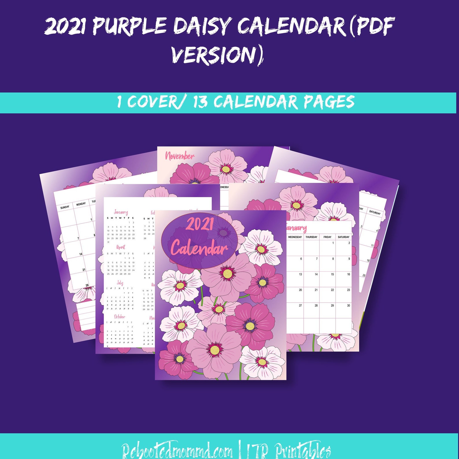 2021 Purple Daisy Calendar Etsy