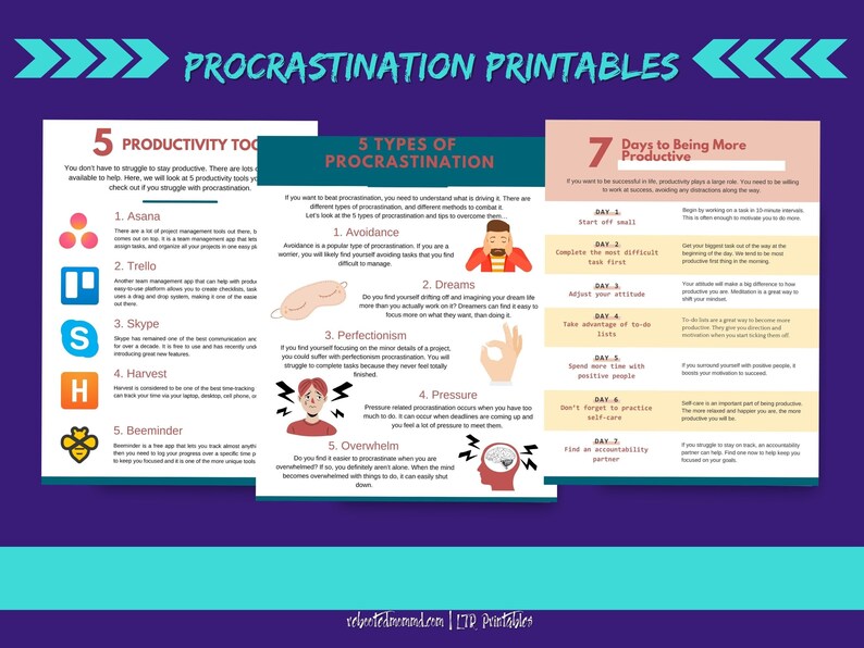 Procrastination Worksheet Printables Productivity Tips and Tools Beating Procrastination Worksheet Immediate Download Digital image 3