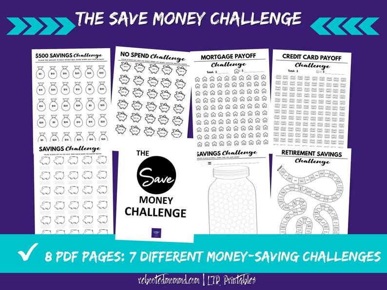 The Save Money Challenge Trackers for the Year Habit Printables Self-Care Immediate Download Digital Worksheets image 1