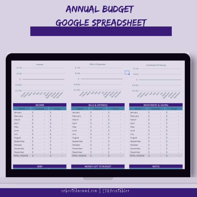 The Annual Budget Spreadsheet Money Printables Money Management Financial Organization Pages Immediate Download Google Spreadsheets image 6