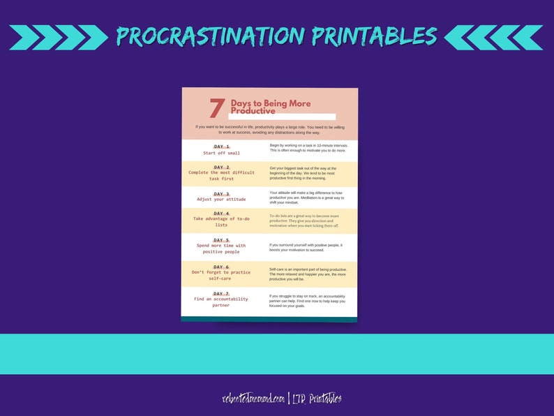 Procrastination Worksheet Printables Productivity Tips and Tools Beating Procrastination Worksheet Immediate Download Digital image 7