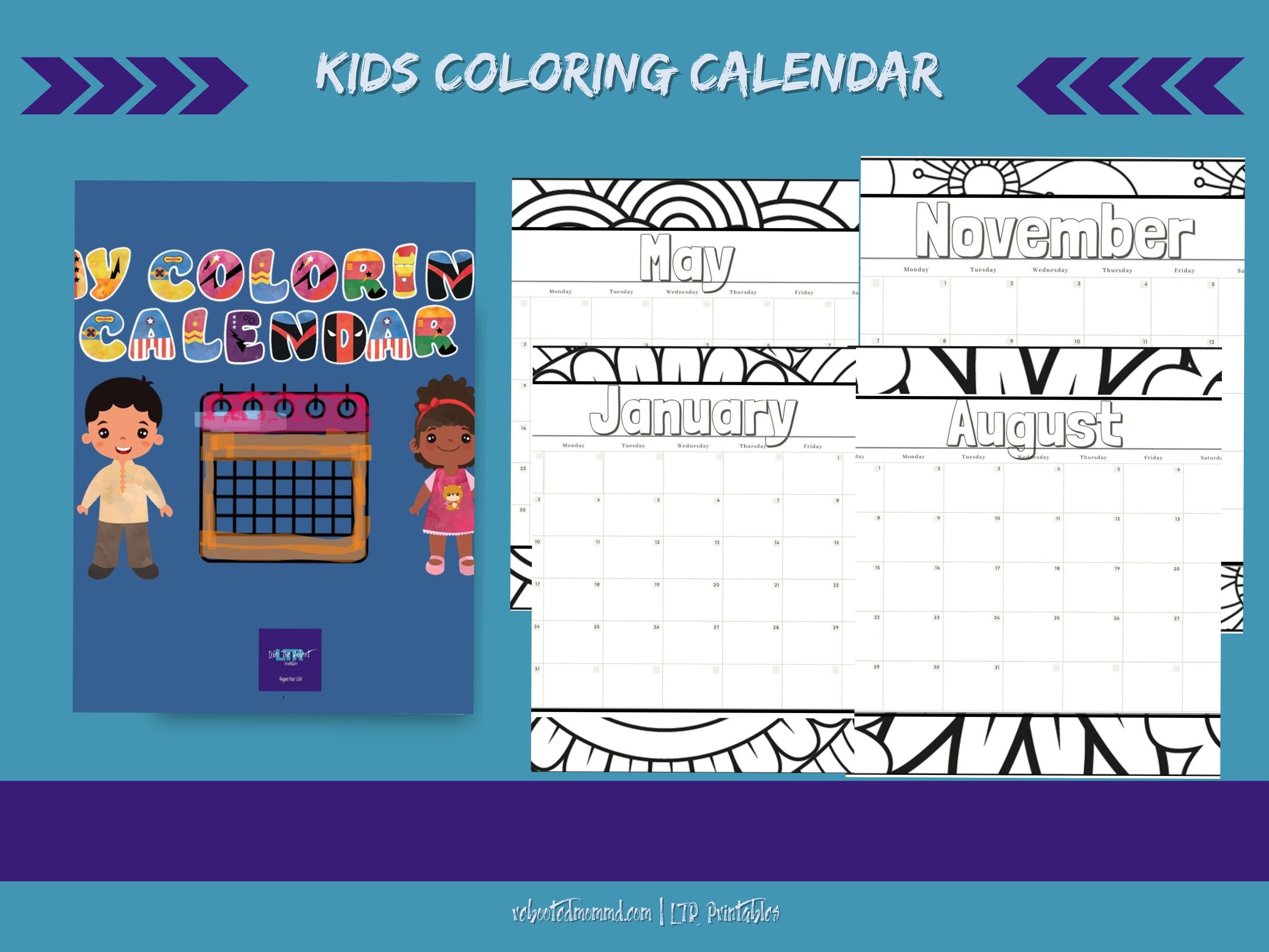 Kids Coloring Calendar 2022 Coloring Pages Monthly Etsy