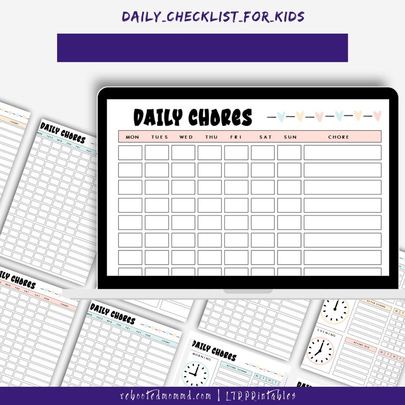 Daily Checklists for Kids Printables Chore Worksheets Kids' Chores Kids' Organization and Responsibility Immediate Download image 8