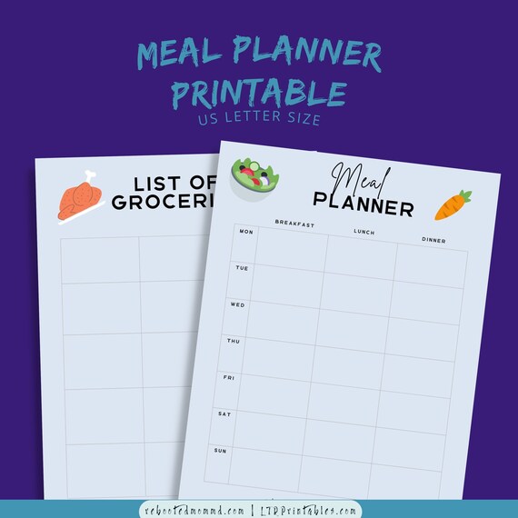 Simple Meal Plan Printables Grocery List Meal Planner - Etsy
