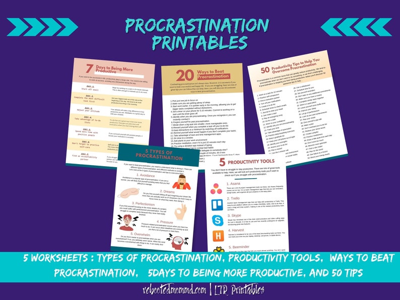 Procrastination Worksheet Printables Productivity Tips and Tools Beating Procrastination Worksheet Immediate Download Digital image 1